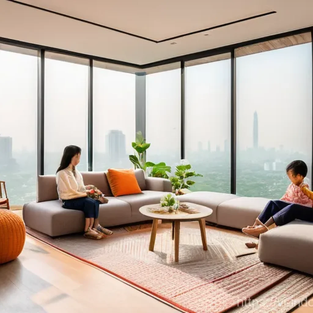 실내 공기 청정 효율성 - **Prompt 1: A serene Vietnamese family living room with crystal-clear air.**
    A vibrant, sun-dren...