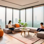 실내 공기 청정 효율성 - **Prompt 1: A serene Vietnamese family living room with crystal-clear air.**
    A vibrant, sun-dren...