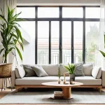 실내에서의 자연과의 연결 - **A serene and healthy Vietnamese living room bathed in soft morning light, showcasing the benefits ...