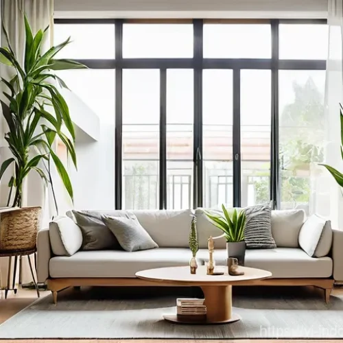 실내에서의 자연과의 연결 - **A serene and healthy Vietnamese living room bathed in soft morning light, showcasing the benefits ...