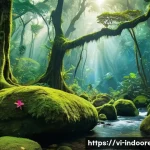 생물 다양성 - A vibrant tropical rainforest scene in Vietnam’s Cuc Phuong National Park, showcasing towering ancie...