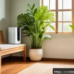 실내 생태계 내 미생물의 역할 - A modern Vietnamese living room interior showcasing diverse microbial life on surfaces and in the ai...