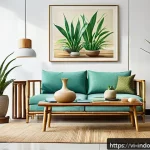 실내 생물 다양성의 중요성 - A bright and cozy Vietnamese living room interior featuring a variety of indoor plants such as snake...