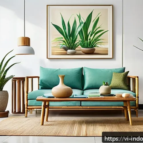 실내 생물 다양성의 중요성 - A bright and cozy Vietnamese living room interior featuring a variety of indoor plants such as snake...